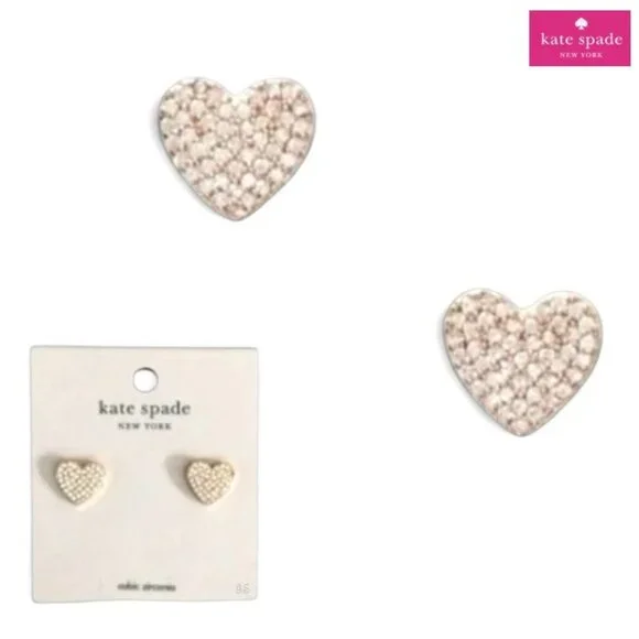 PRICE FIRM - KATE SPADE Heart Shaped Rose Gold Tone Pave Stud Earrings - NWT - Picture 15 of 16